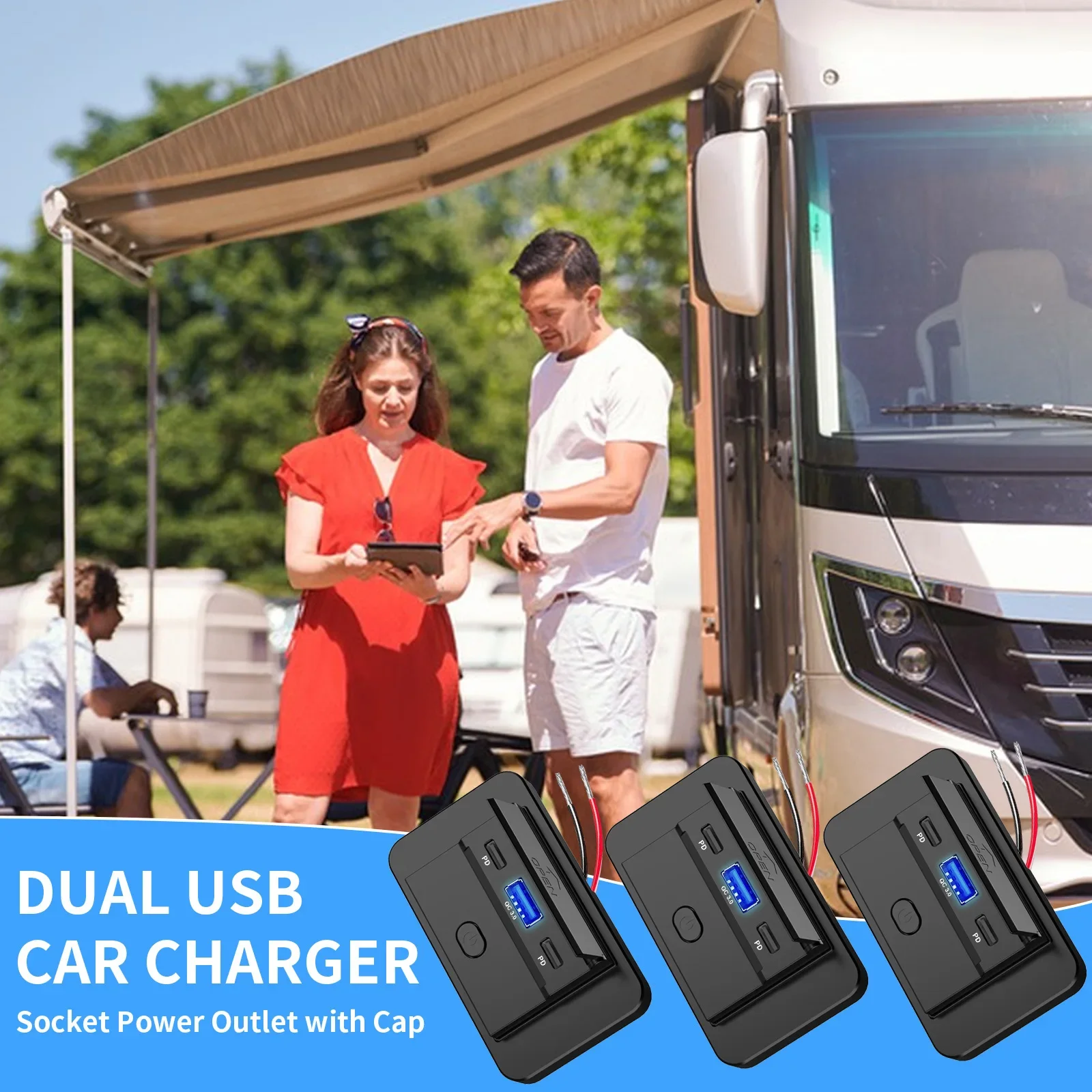 12-24V PD Type C USB Ports Quick Charger QC3.0+PD3.0 With Switch Fast Charging USB Power Panel For Motorcycle Car Truck ATV