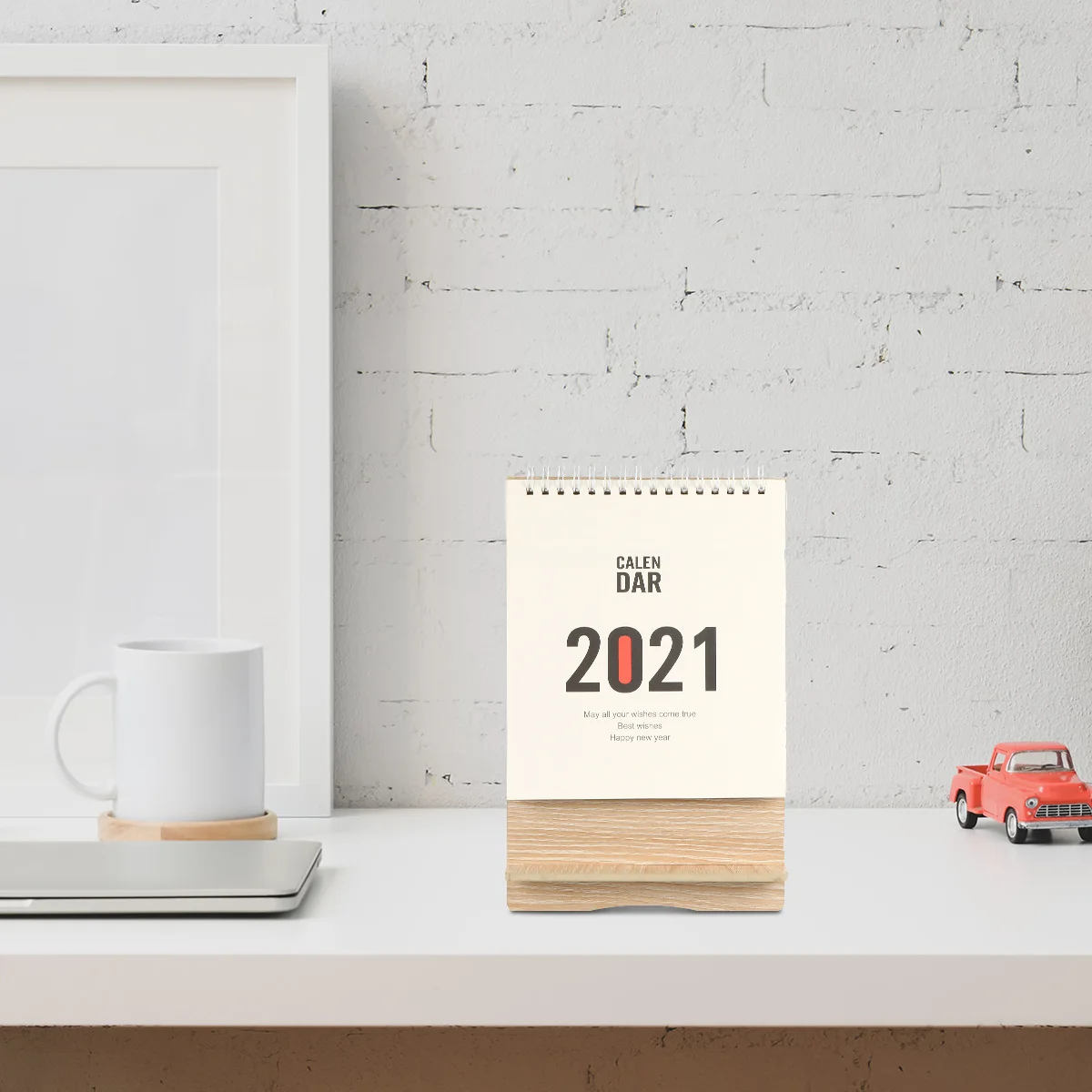 나무 스탠드 달력 2021 미니 테이블 데스크탑 플래너 두꺼운 보드 부드러운 종이 전화 홀더 다기능 사무실 장식