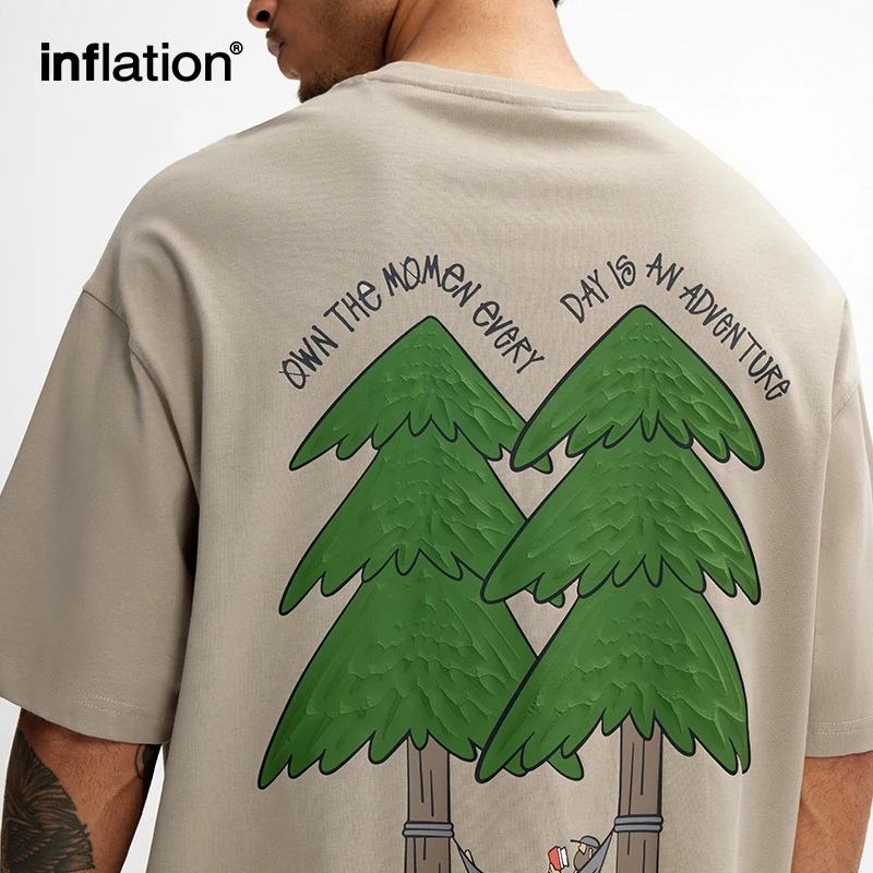 INFLATION 265G Pine Tree Puff Print T-Shirt Heavyweight oversize Casual Pure Cotton Short Sleeve Unisex