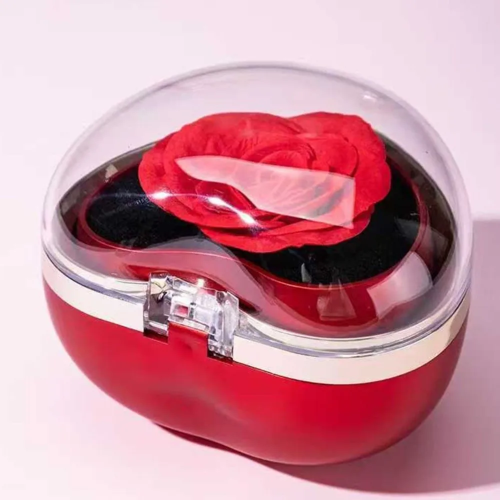 Romantic Preserved Flower Flip Ring Box Heart Shape Ring Display Valentine Gift Boxes Jewelry Storage Box