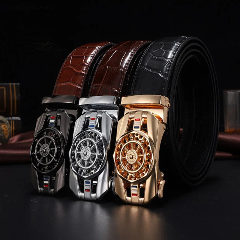 Men Genuine Leather Belts Brand Luxury Stone Pattern High Quality Business Work Automatic Buckle Belts for Men ZD121