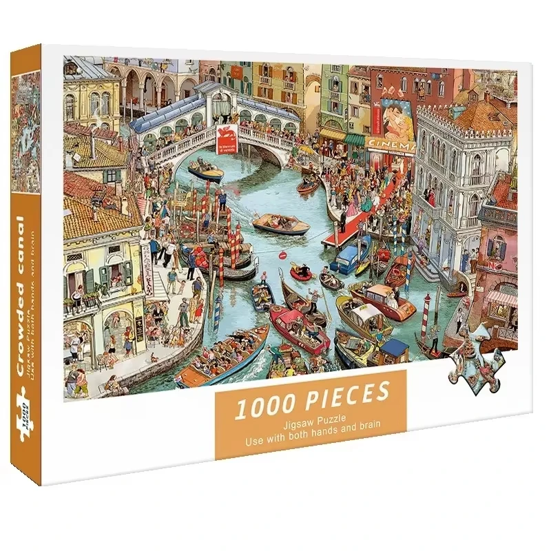 

75*50cm Adult 1000 Pieces Jigsaw Puzzle Crowded Canal Beautiful Landscape Paintings Stress Reducing Toys Christmas Gifts