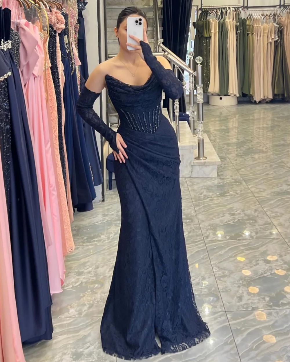 

Customized Elegant Fashion Lace Beading Pleat Mermaid Strapless Long Dresses Bespoke Occasion Dresses Sizes Available Intricate