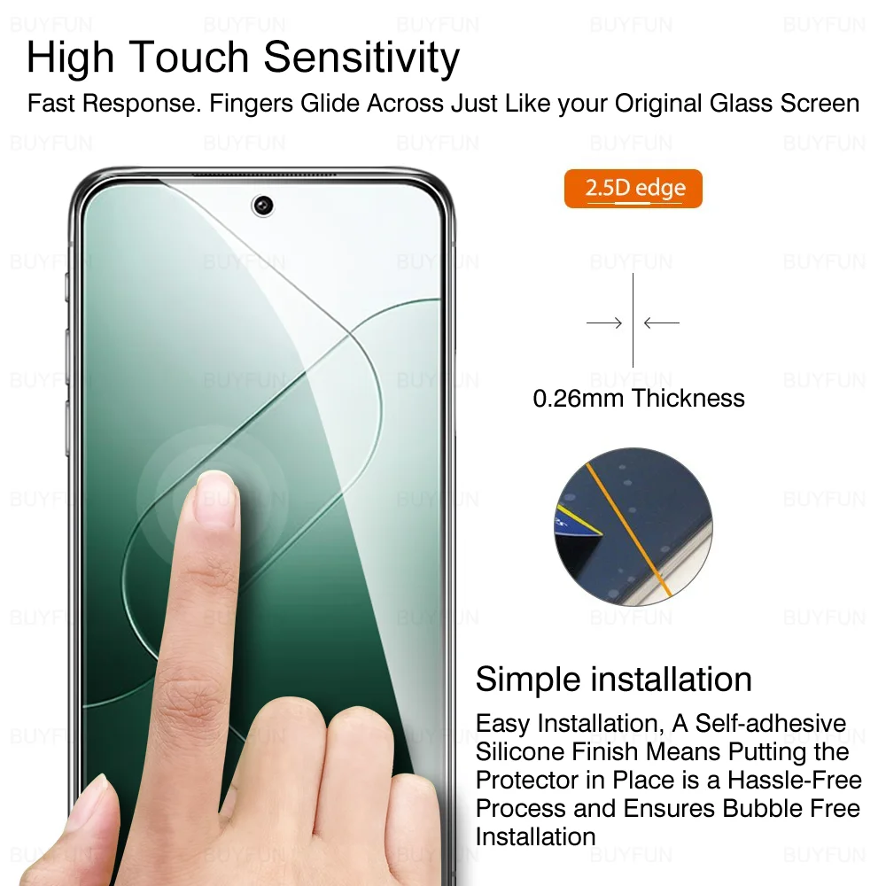 3Pcs Protective Glass For Xiaomi 14 5G Full CoverTempered Glass For Xiaomi14  Anti-Fingerprint screen protectors 6.36'' HD Film