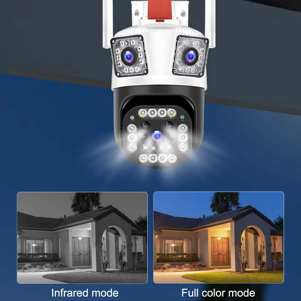 WiFi IP Camera 12MP 6K Three Lens 8X Zoom Surveillance Camera AI Tracking Security Protection Outdoor Security Camera CCTV Cam