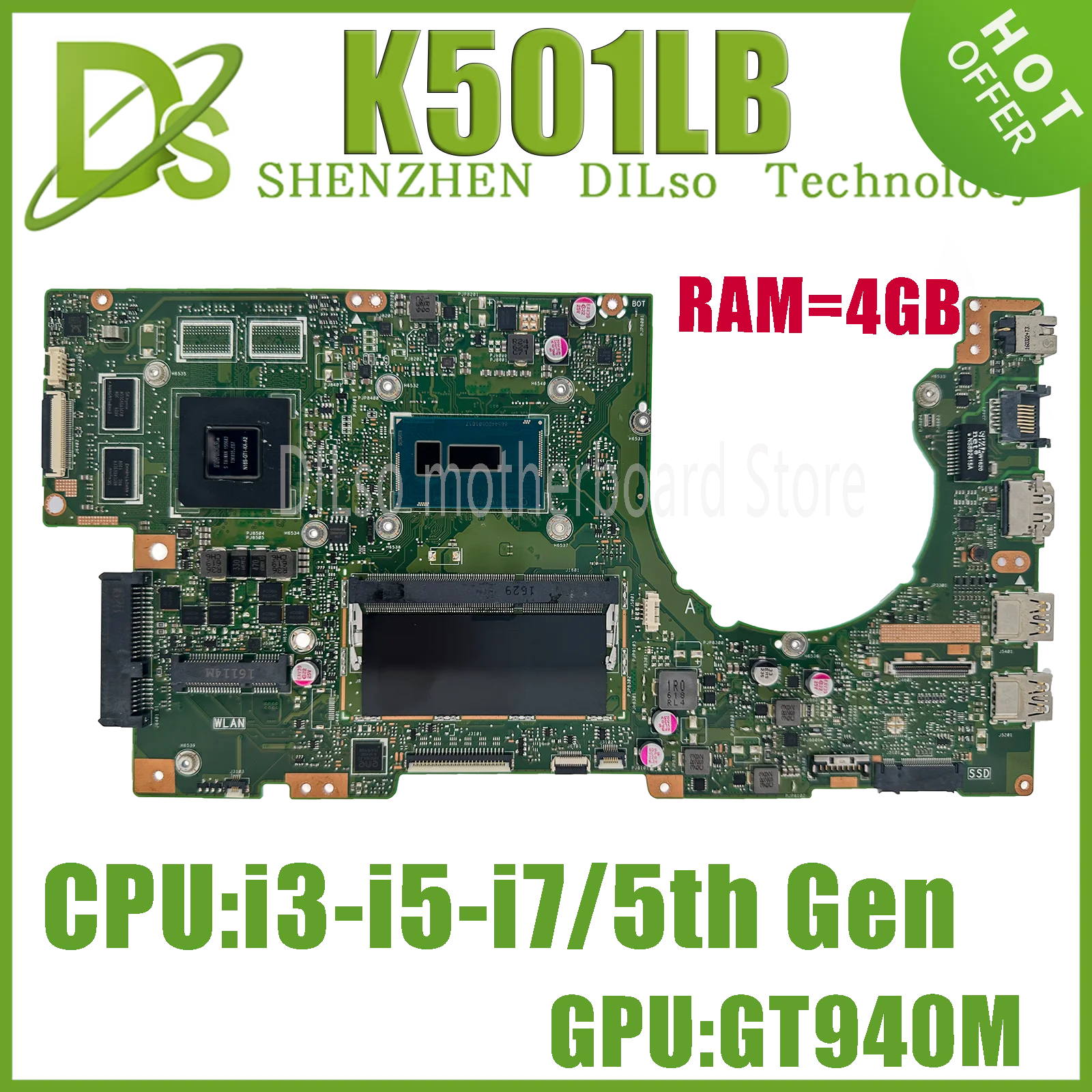 KEFU K501LX Laptop Motherboard For ASUS K501LB K501L A501L V505L Mainboard CPU I3 I5-5200U I7-5500U GT940/GTX950M 100% Working