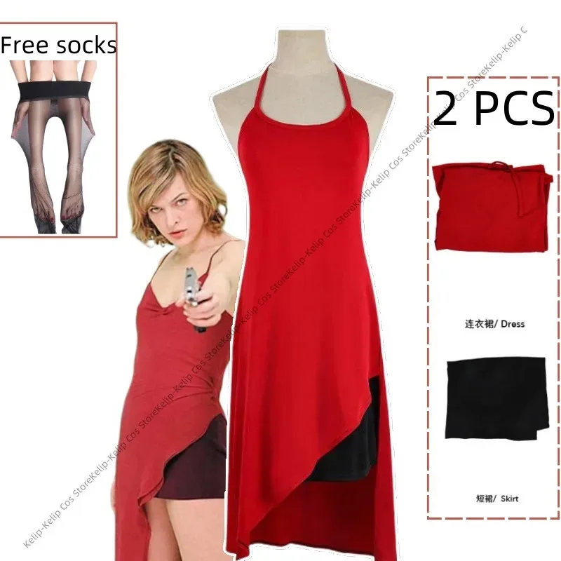 

Resident Dangerous Movie Evil Cosplay Costume Game Alice Ada Red Dress Halloween Carnival Clothes Cosplay Dress