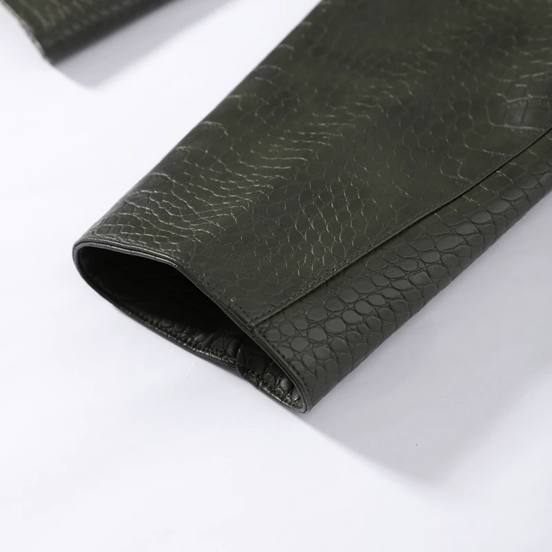 Damen Kunstlederjacken mit Krokodilhaut-Optik, Revers, Langarm, Einreihig, mit Taschen, Herbstmantel, Lockerer Schnitt, Neue Oberbekleidung – Detail 9