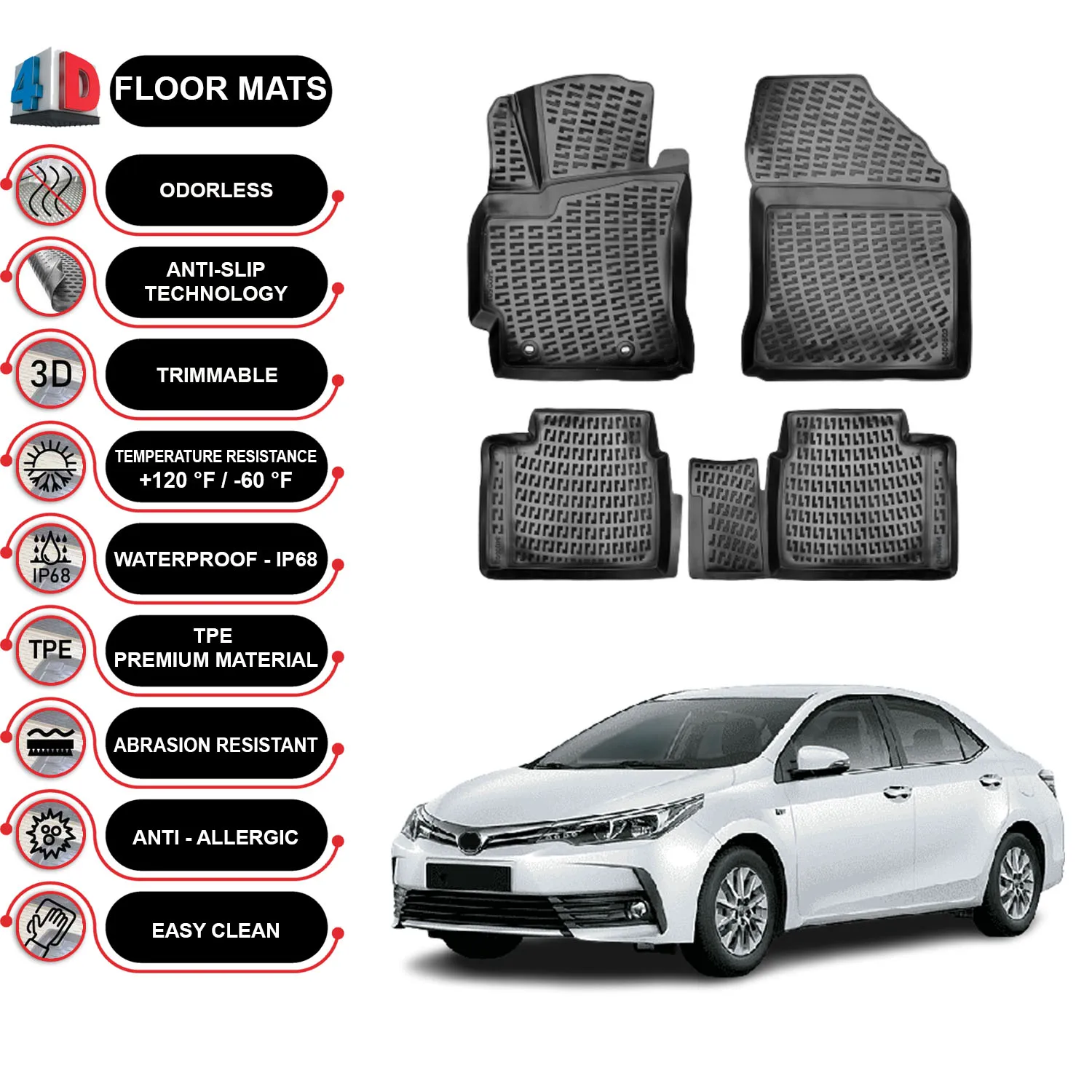 

Toyota Corolla iM - (2012-2018) Floor Mats Liner Waterproof 3D - (Black)