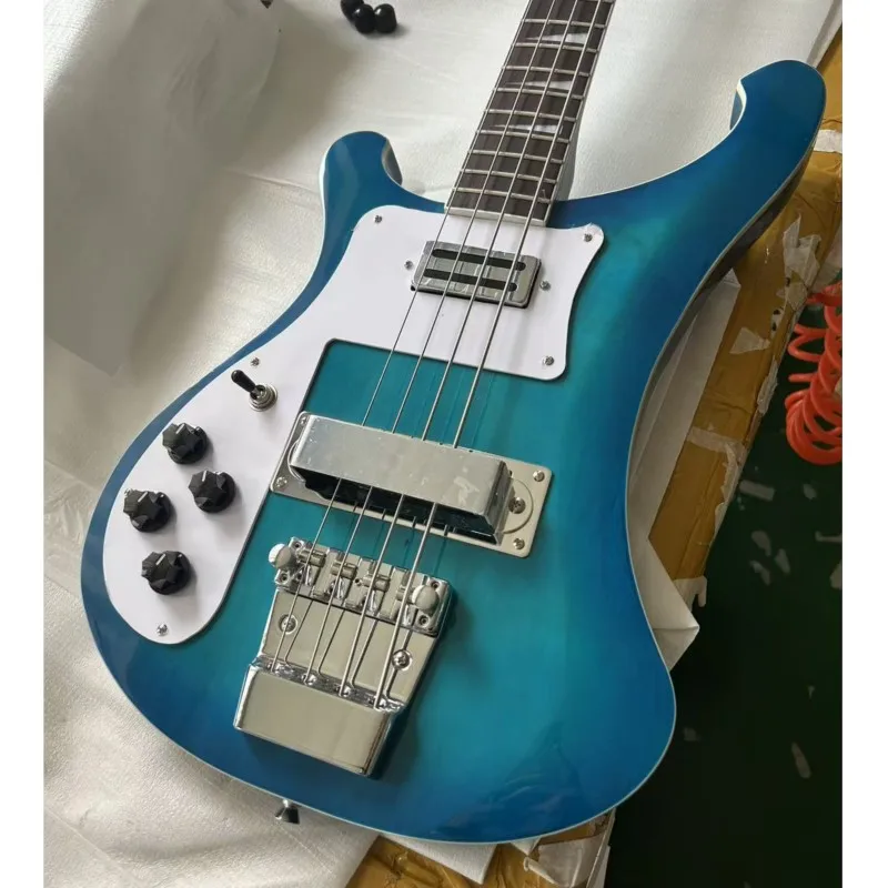 Custom 4003 Left Hand 4 String Electric Bass Guitar Blue Gradient Body Chrome Hardware