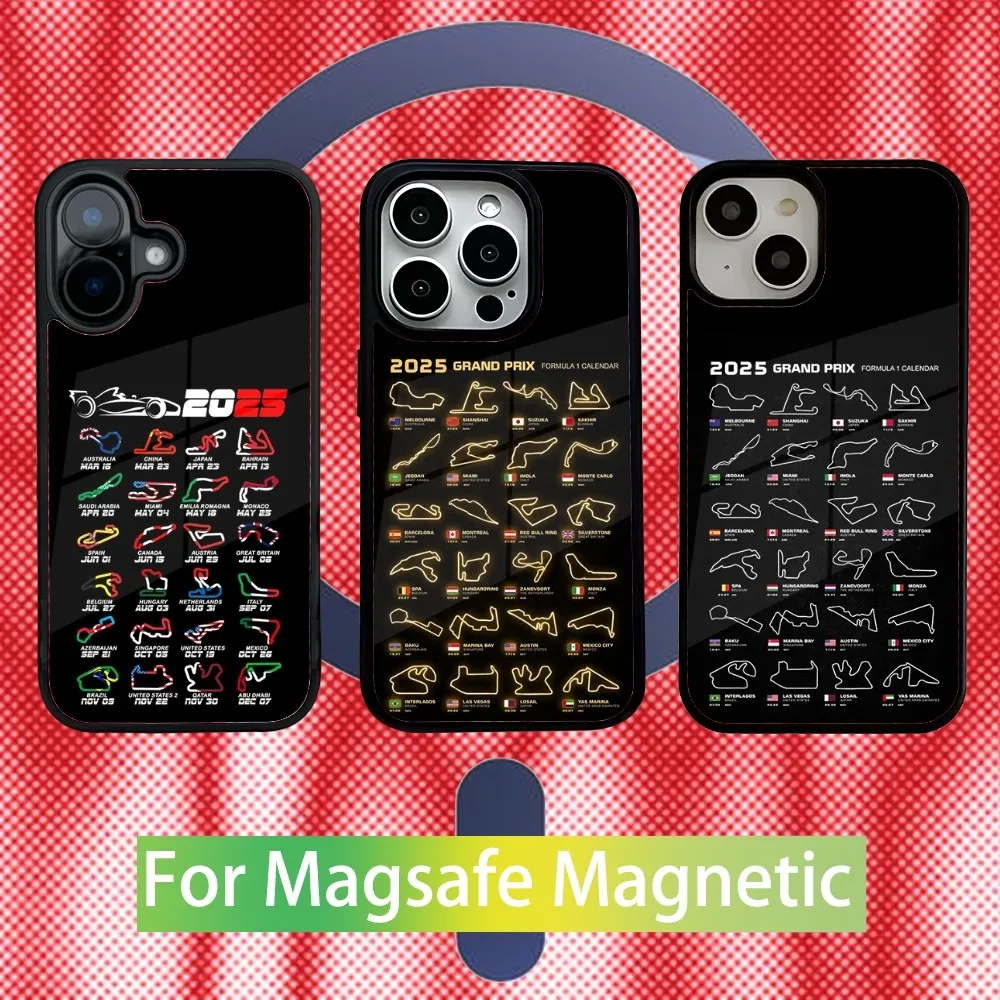 

F1 2025 Calendar Tracks Phone Case For iPhone 16,15,14,13,12,11,Pro,Max,Plus,Mini New Magsafe Magnetic Wireless Charging