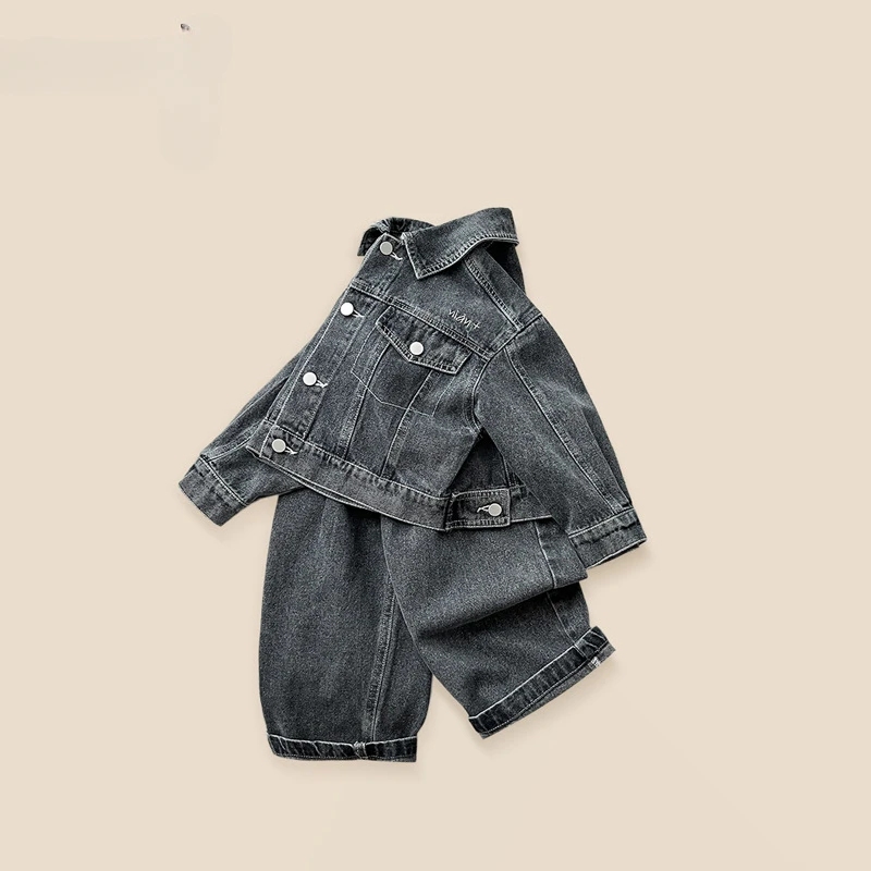 Denim Set Spring 2025 New Collection for Small and Medium sized Boys and Girls, Denim Coat and Pants, Two Piece Set