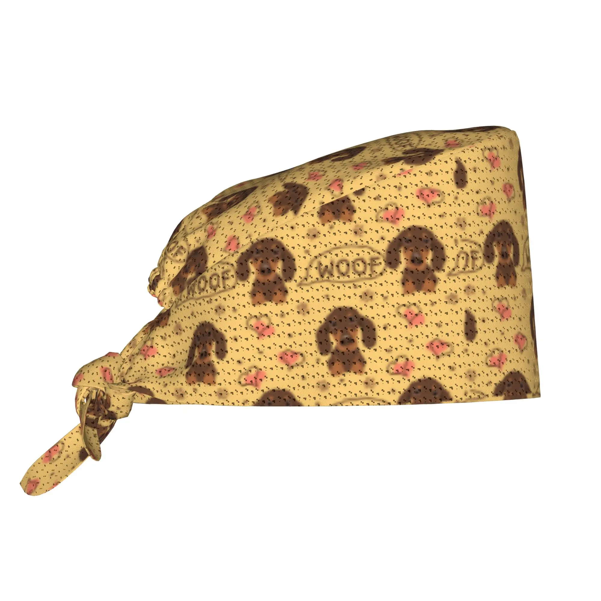 Love Chocolate Dachshund Sausage Dog Breathable Surgical Scrub Caps Nurse Medical Cap Pet Puppy Work Scrubs Hat for Medical