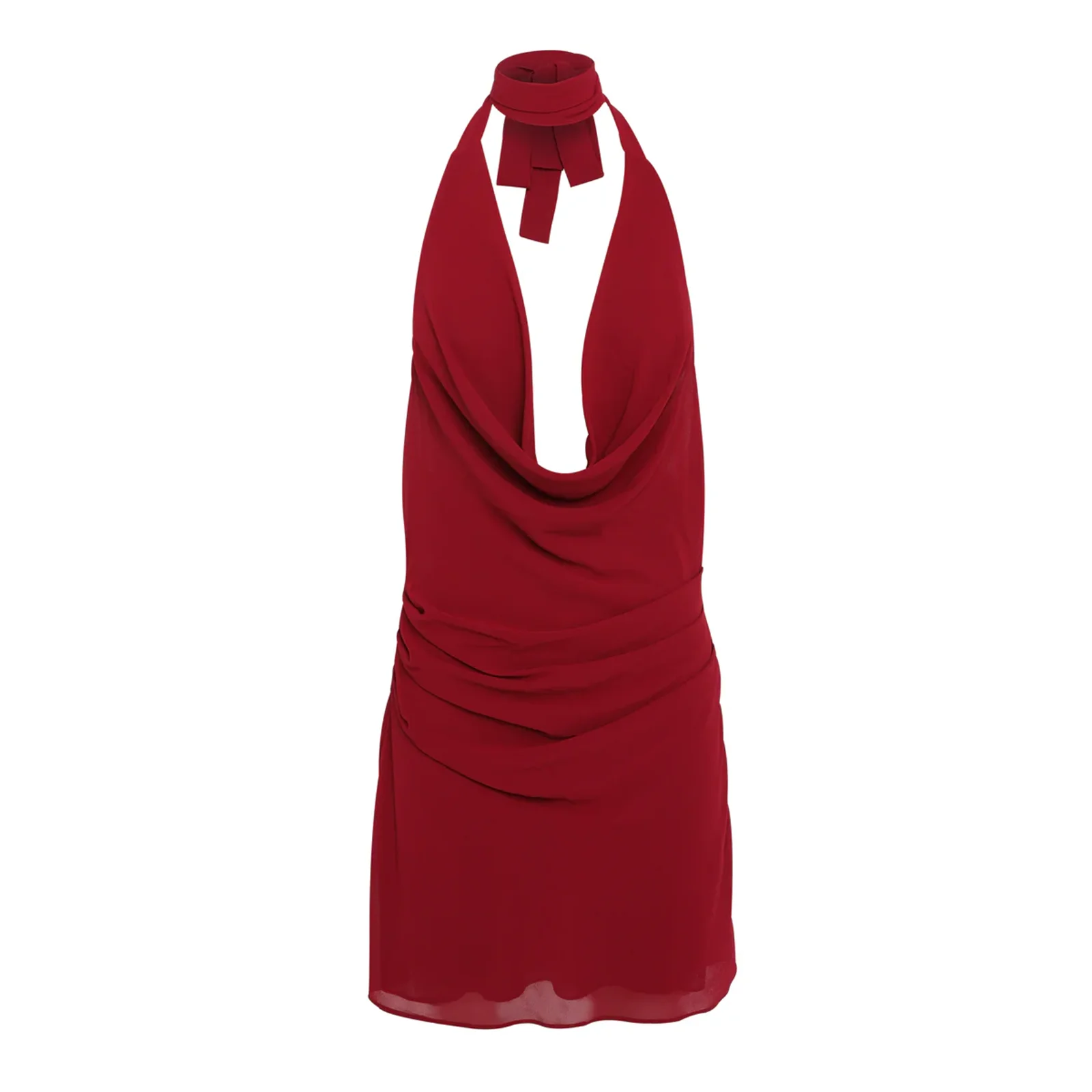 Combhasaki feminino verão alças rendas halter cowl decote em v sem mangas cor sólida sem costas ruched em camadas curto mini vestido tanque