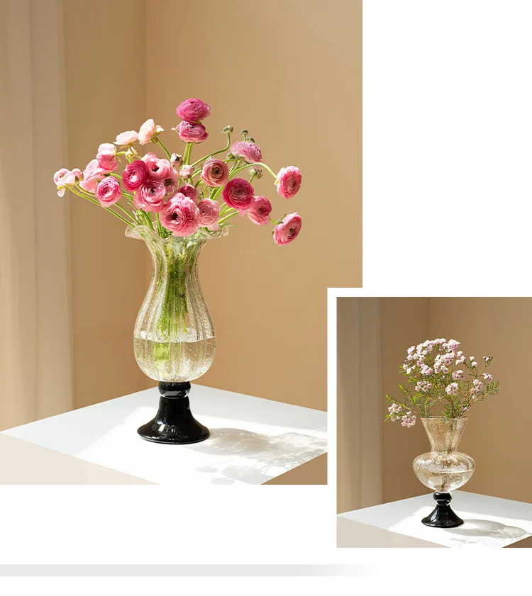 French ancient glass vase ornament, living room flower arrangement, high-end light luxury dining table decoration, water culture view 3