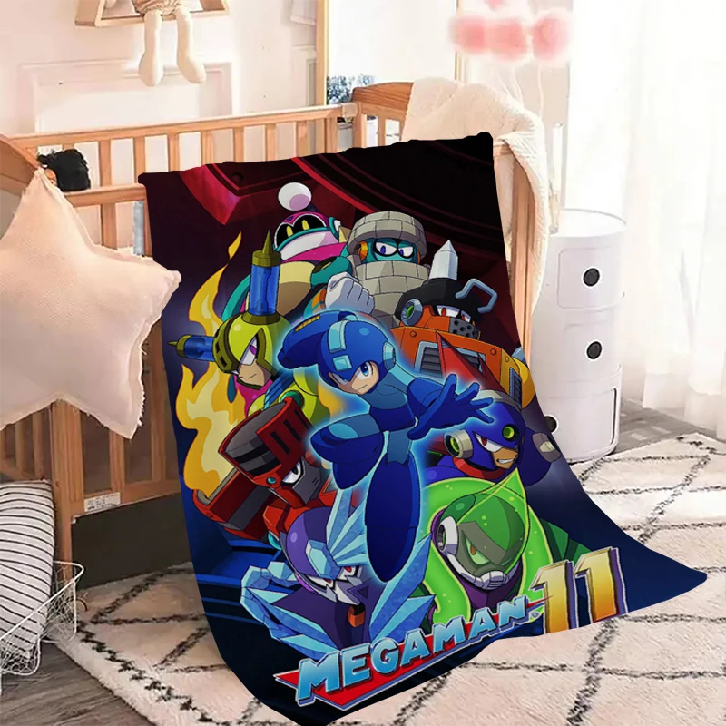 

Retro Games Megaman Rockman Throw Summer Blankets for Decorative Sofa Knee Blanket Fluffy Microfiber Bedding Bed Double Fleece