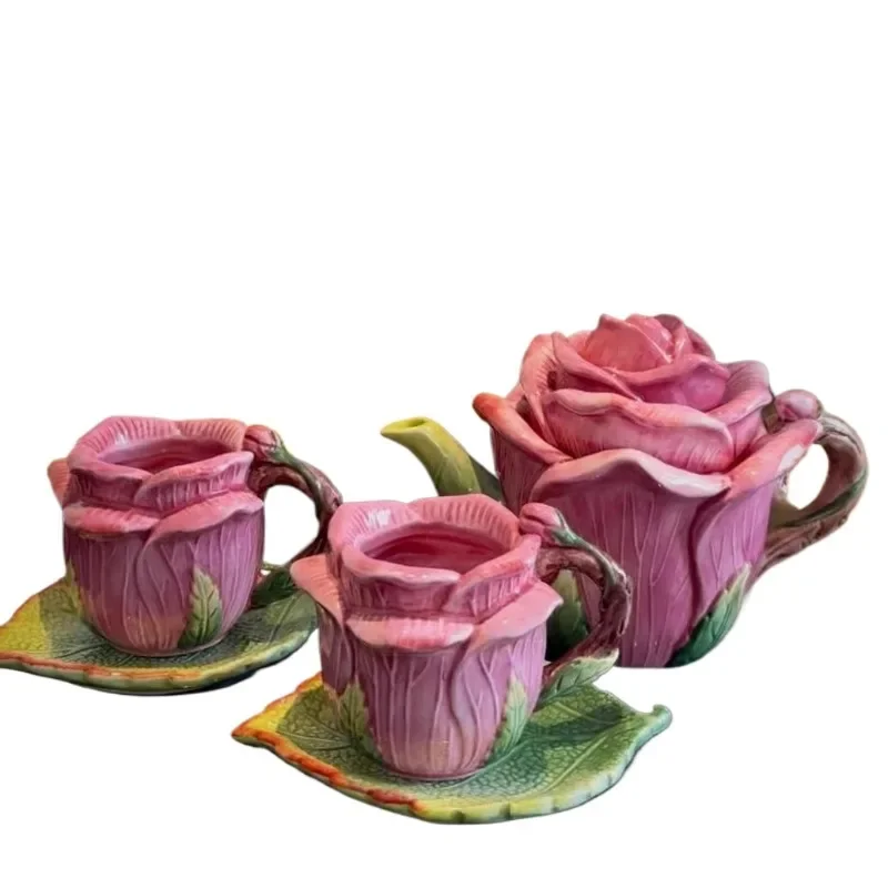 

Underglaze rose ceramic teapot tea cup coffee flower tea cup afternoon tea set 011