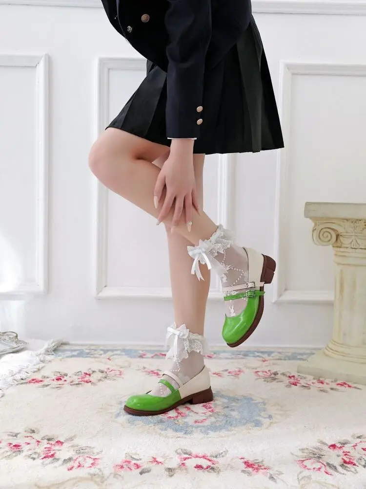 

2025 New Large Size 34-43 Sweet Girl Shoes Color Blocked Single Shoes Original Design College Style Women's Shoes