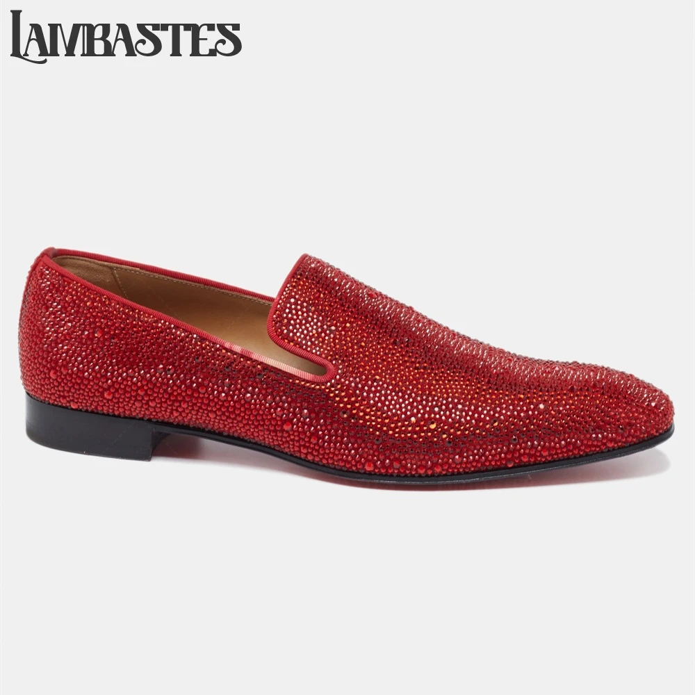 Luxury Full Crystal Loafers for Men Sparkling Rhinestone Embellished Slip on Formal Dress Shoes Designer Style Banquet Men Shoes