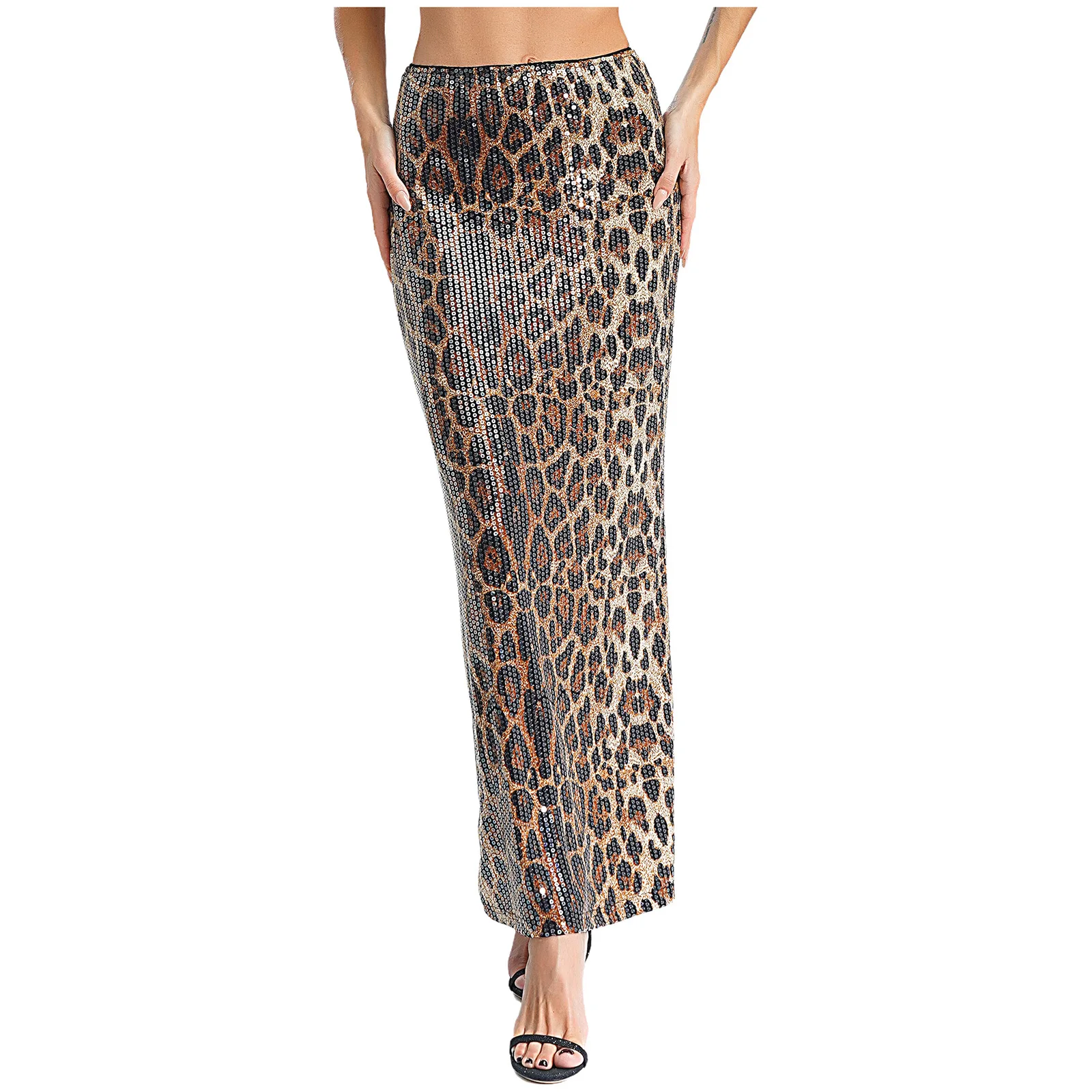 

Hot Women Leopard Print Long Skirts Flared Hem Skinny Hip Hugging Pencil Maxi Skirt High Waist Elastic Party Club Dating Skirt