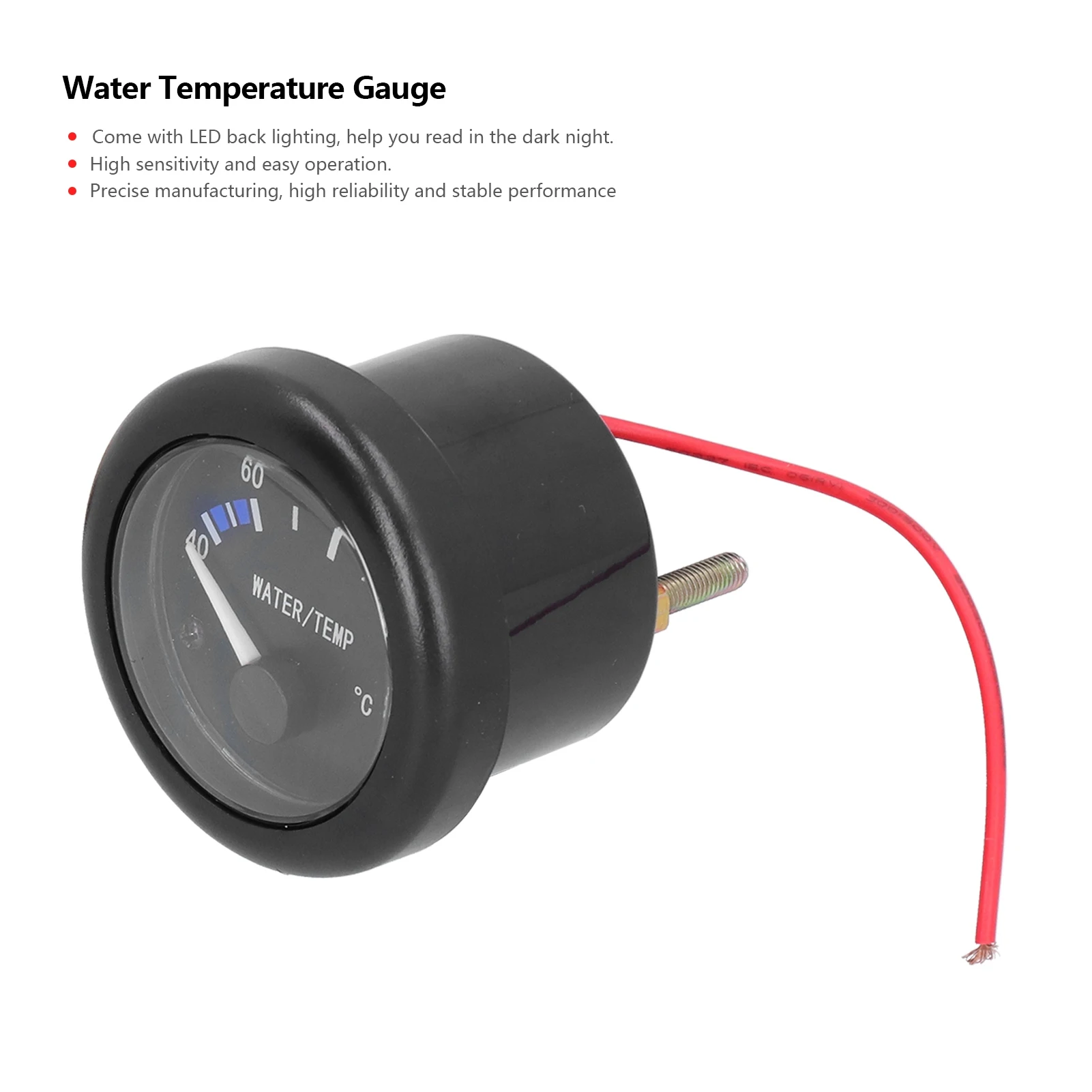 Marine Water Temperature Gauge 40‑120℃ LED Backlight with Alarm Sensor Indicator Light 12V Water Temp Meter