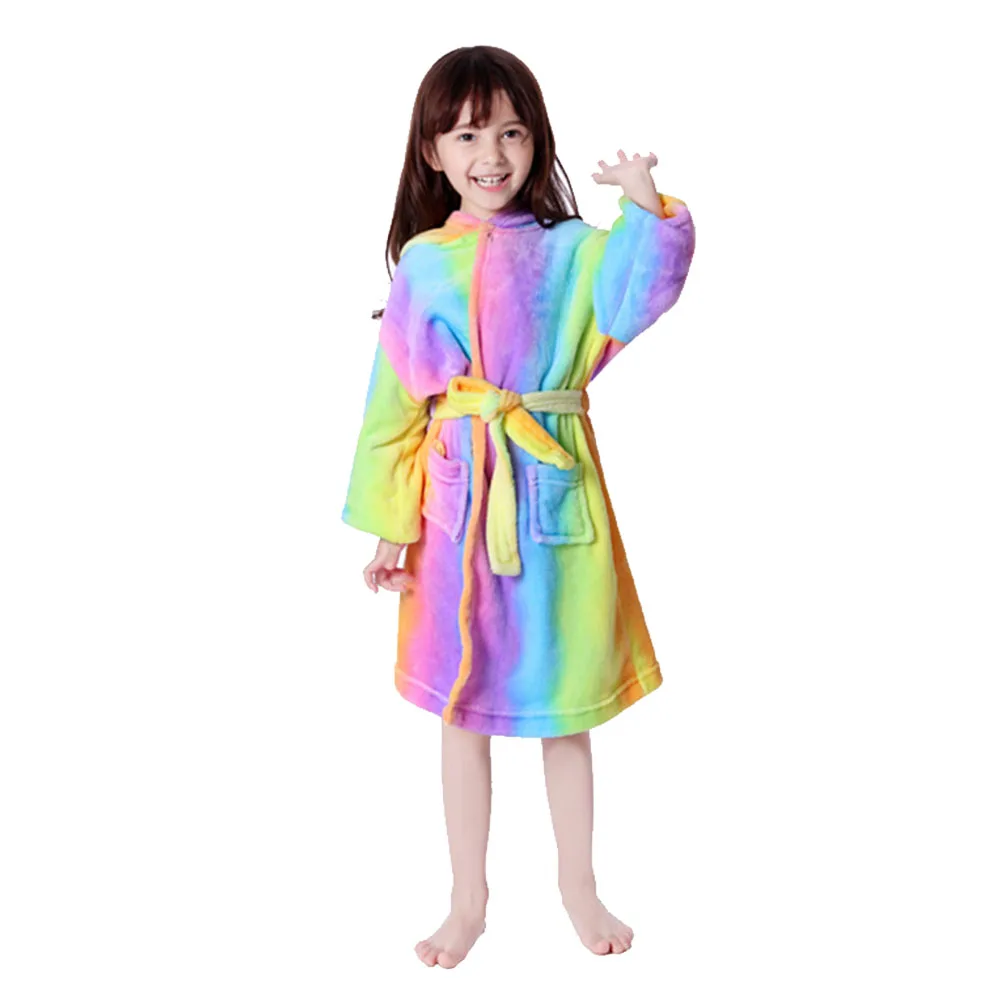 

Rainbow Unicorn Flannel Girls Nightgown Nightgown Unicorn Bathrobe Kids Cartoon Pajamas Home Bath Sleeping Soft Warm