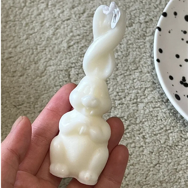 Twist Big Ears Rabbit Silicone Candle Mold, Food Grade, DIY Chocolate Mold, Cake Decorating Tool, 1Pc