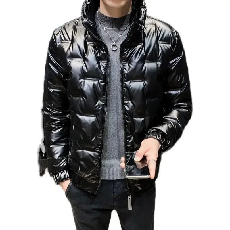 Padding Lightweight Puffer Down Jackets for Men Glossy Parkas Collared Man Padded Coat Hot Korean Luxury Clothing Style Youth