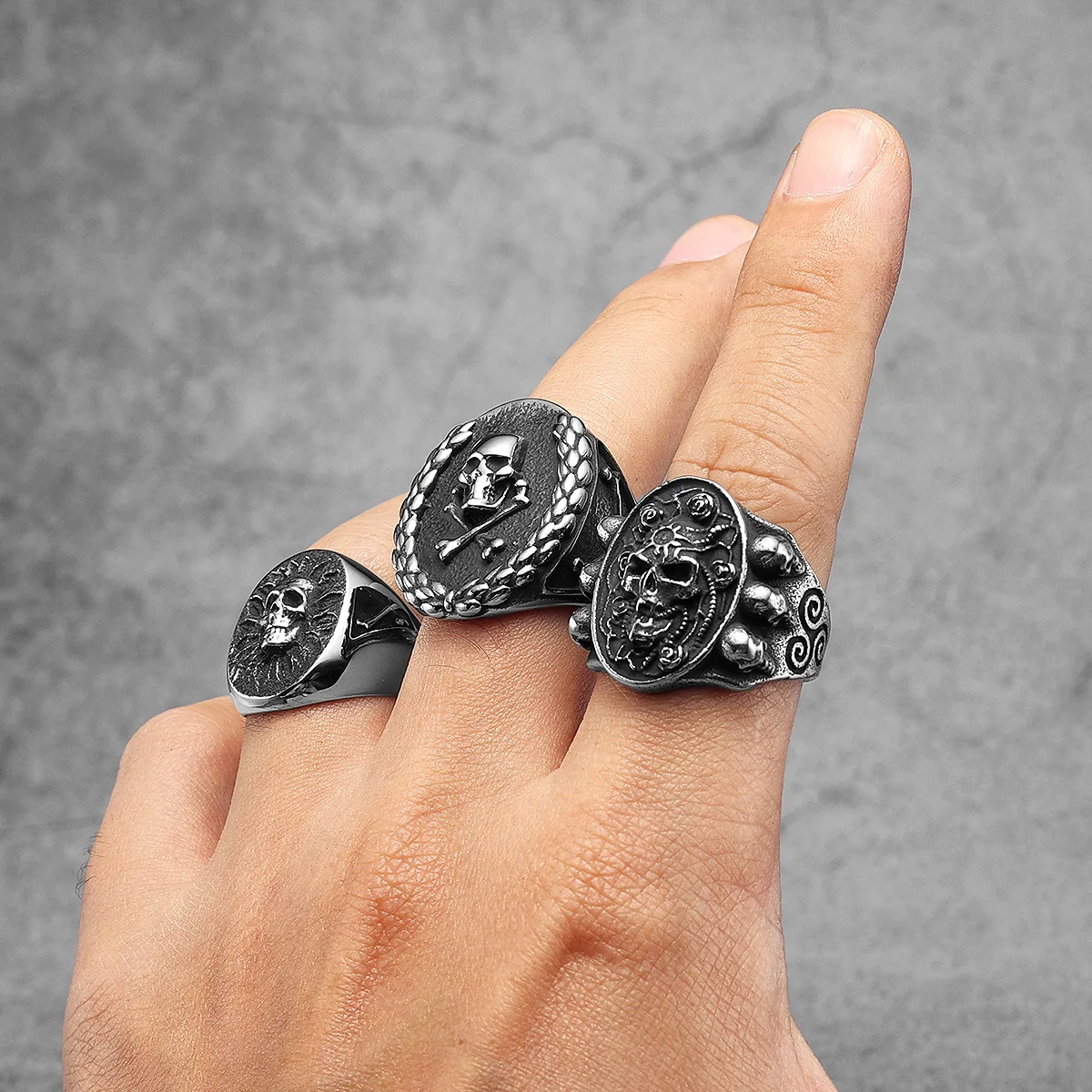 Immortal Viking Symbol Skull Men Rings Stainless Steel Women Jewelry Punk Gothic Rock Vintage Fashion Accessories Gift Wholesale