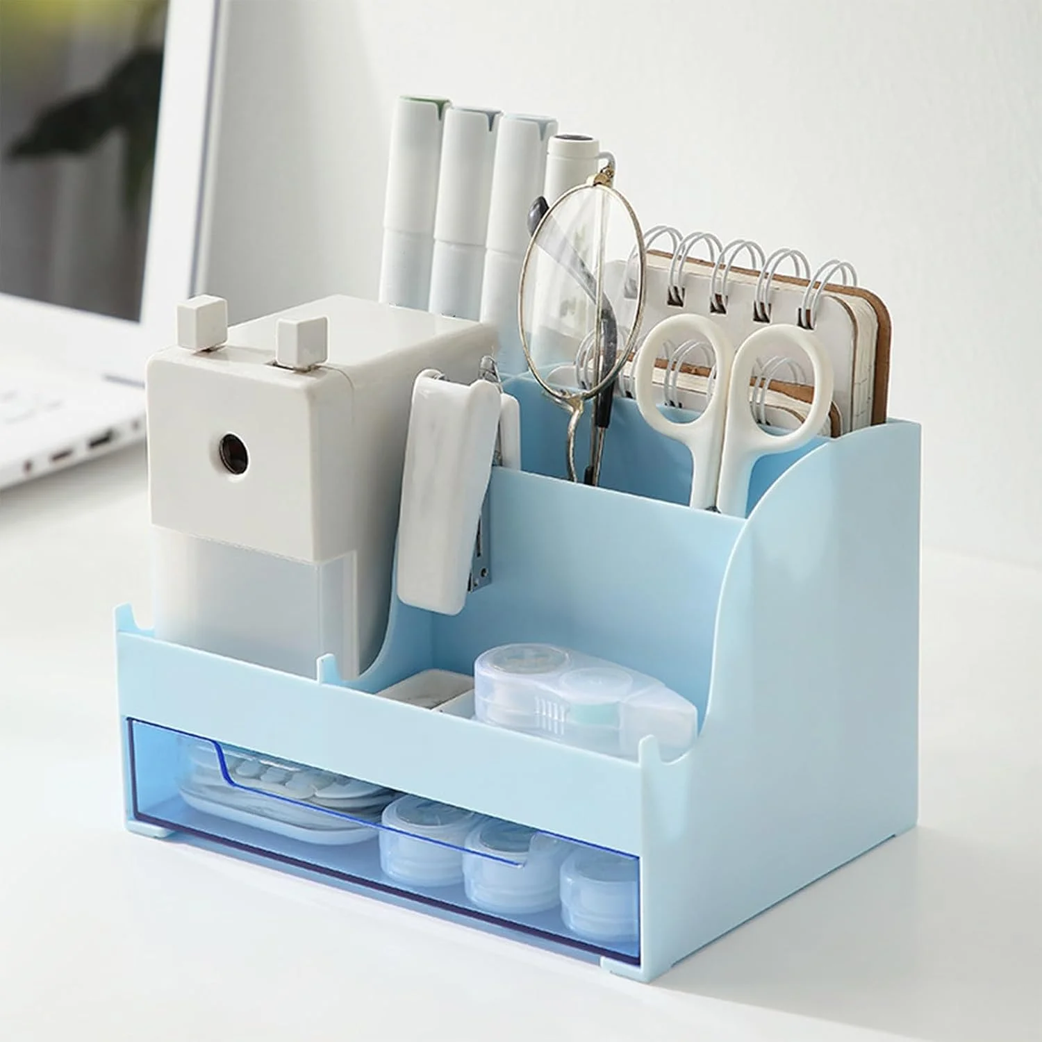 Desk Organizer With Drawer, Office Desk Accessories, Multi-Functional Desk Organizers And Accessories, 5 Compartments Desk Drawe