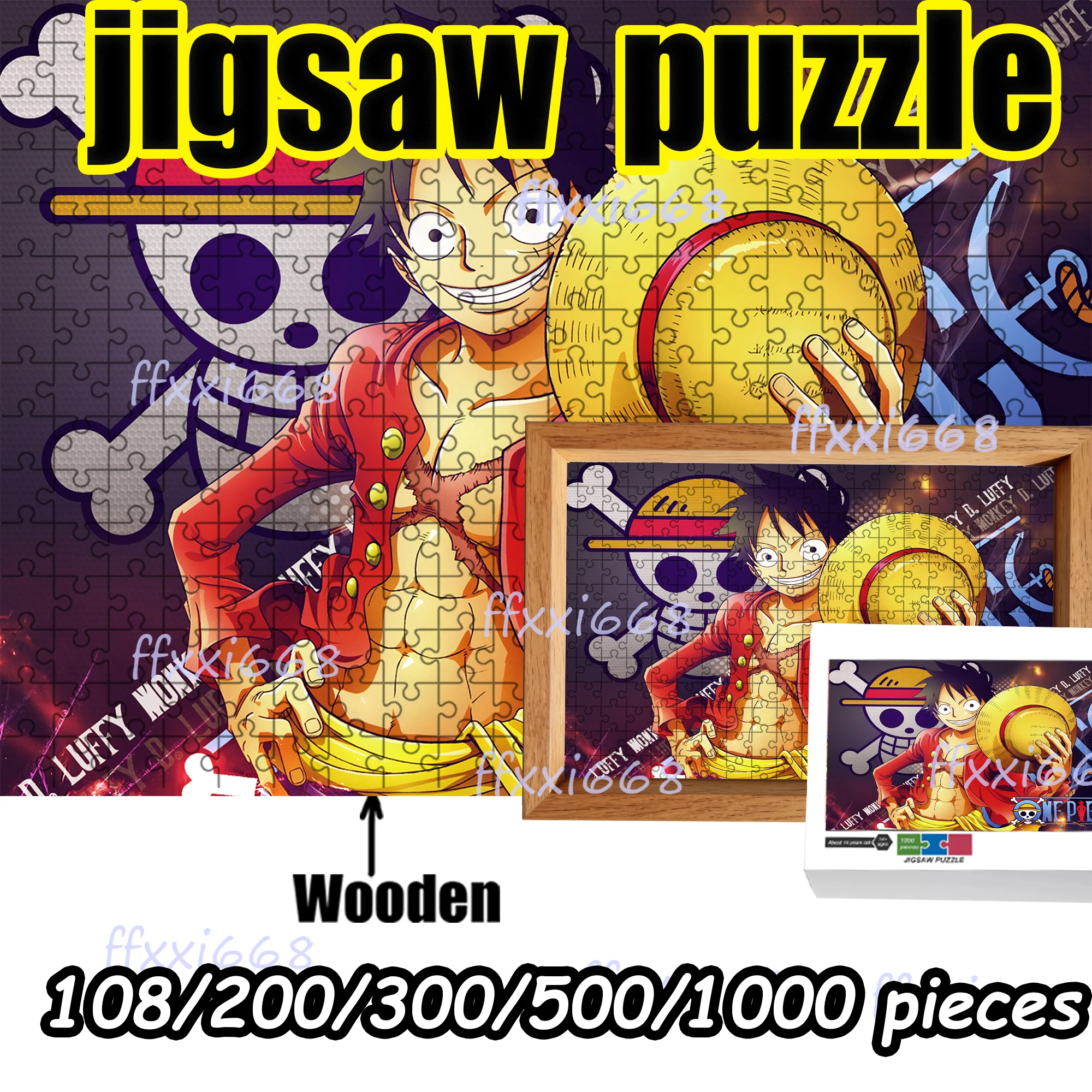 Rompecabezas de One Piece con Luffy, Zoro, Chopper y Nami, 108/200/300/500/1000 Piezas, Rompecabezas de Madera de Alta Calidad, Regalo Divertido
