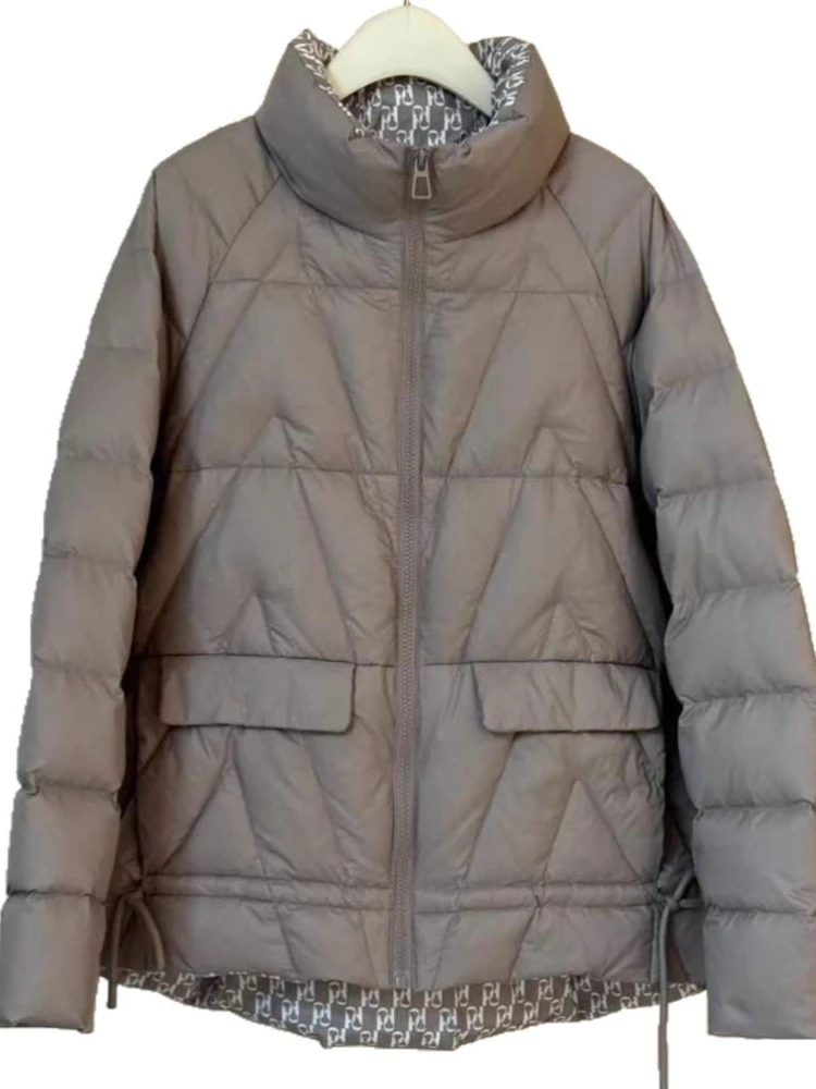 2025 nova cor sólida parkas inverno leve para baixo jaqueta moda casual solto elegante feminino pato branco puffer casaco outerwear