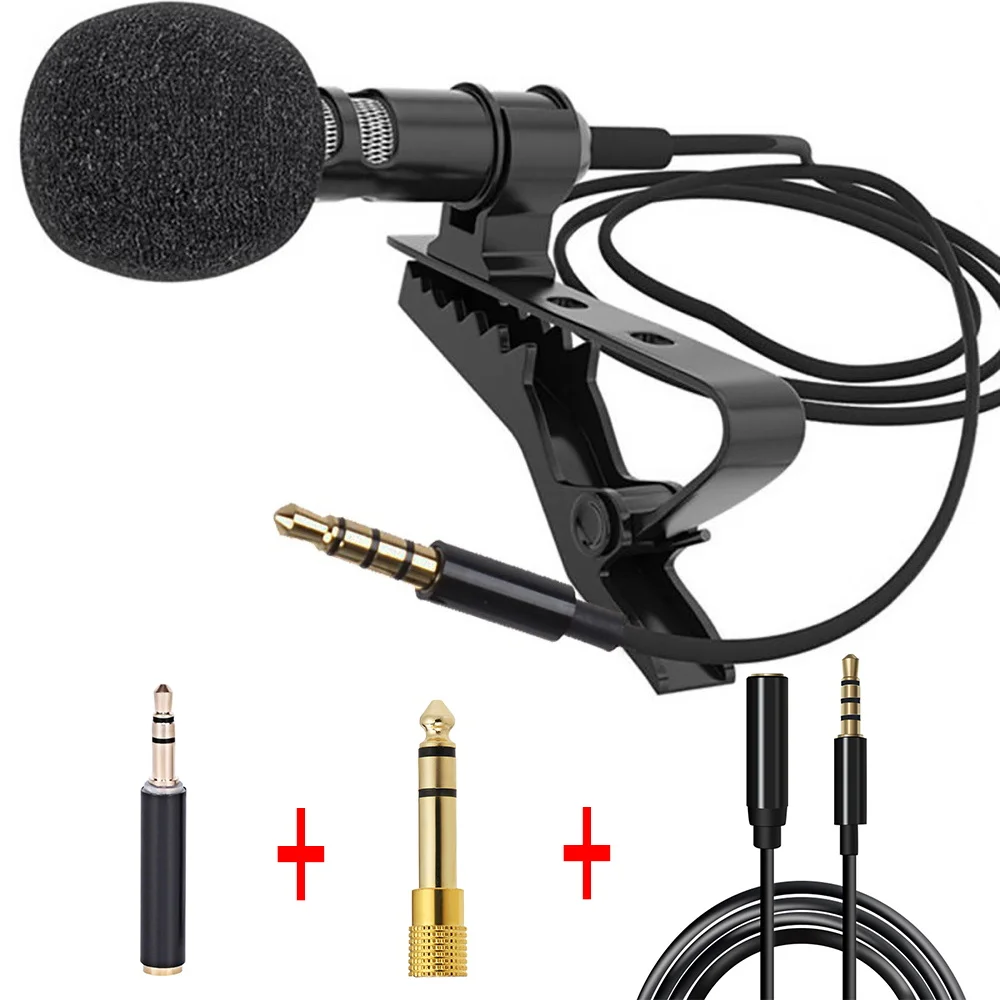 1.5M Mini Lavalier Microphone 3.5MM 6.5MM Lapel Mic Condenser Microphone 2 M Extension Cable Adapter for Camera Computer