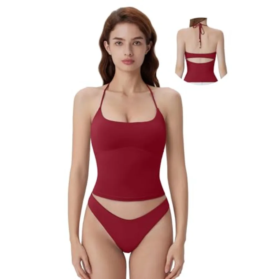 

SUUKS Halter Tops for Women Tank Tops with Built in Bras Double Lined Backl Top Y2K Going Out Camisole
