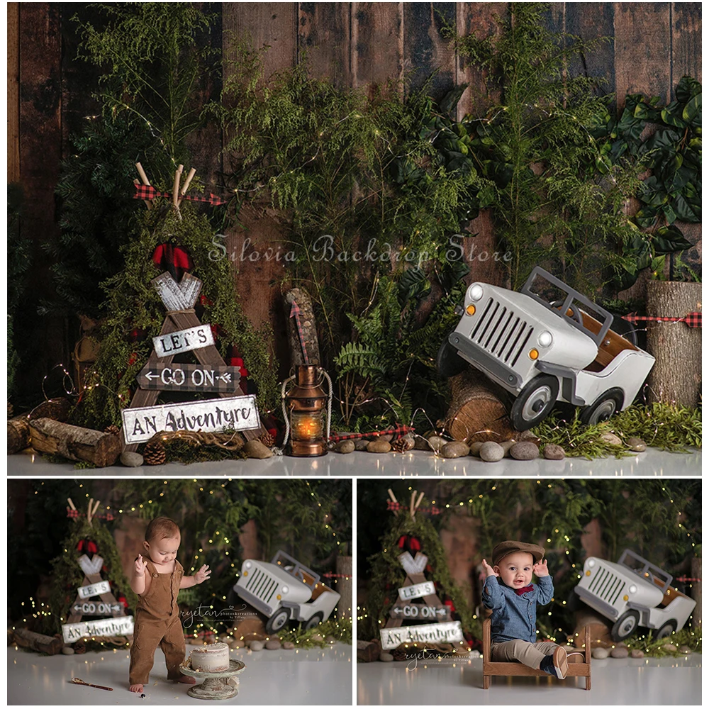 

Forest Exploration Photo Background Boy Birthday Cake Smash Photography Backdrops Jungle Safari Dinosaur Photo Studio Props