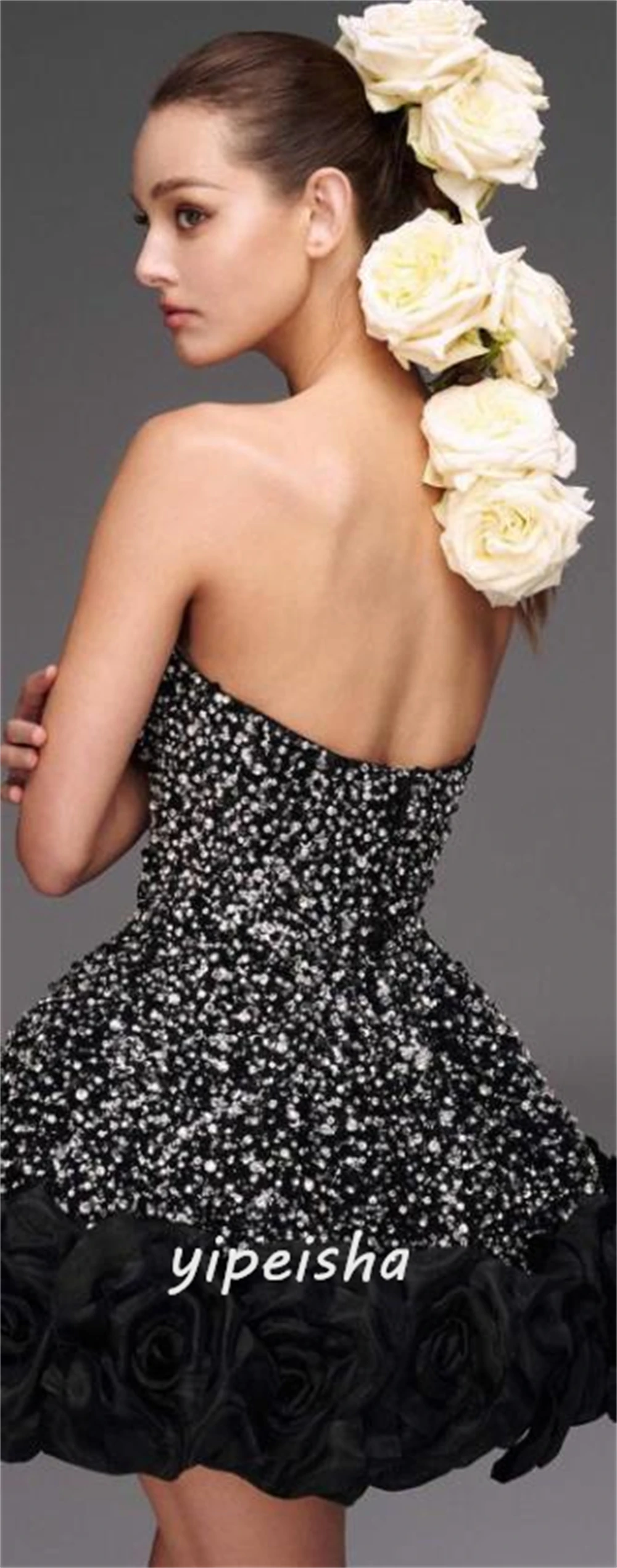 Jiayigong  Satin Flower Beading Birthday A-line Strapless Bespoke Occasion Gown Mini Dresses