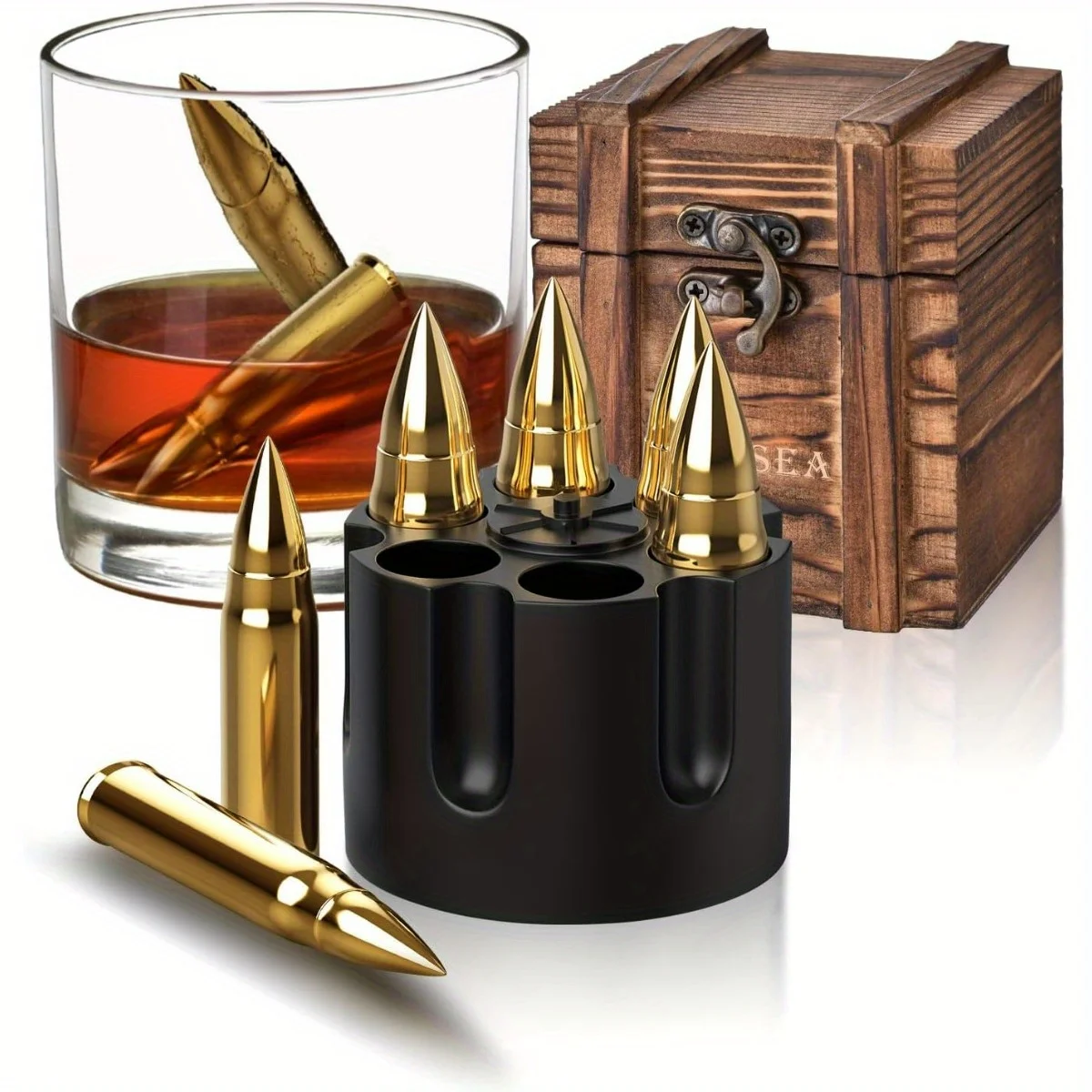 

Охладители виски Bullet из нержавеющей стали — подарочный набор для бара в стиле милитари для мужчин, любителей бурбонов, любителей военных фанатов