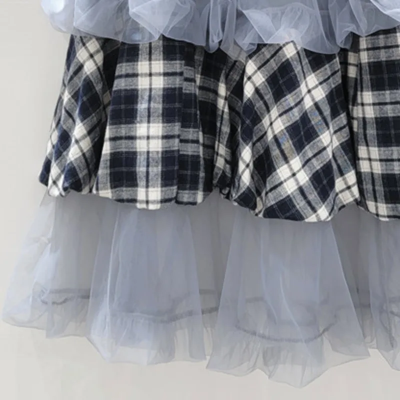 HKSH Autunno Nuove Donne Dolce Chic Gonna Plaid Patchwork Maglia A Pieghe A Strati A-line High Street Elegante Moda Y2K Gonne HK9501