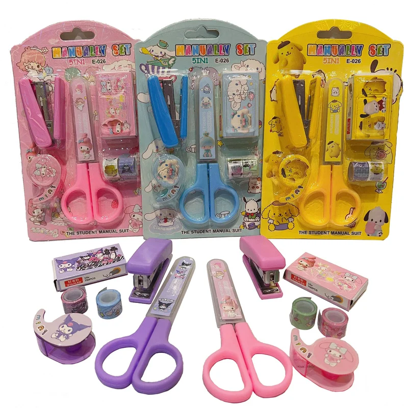 

Sanrio Stationery Set My Melody Kuromi Student Hand Account Tool Scissors Stapler Tape School Supplies Stationery Wholesale Gift