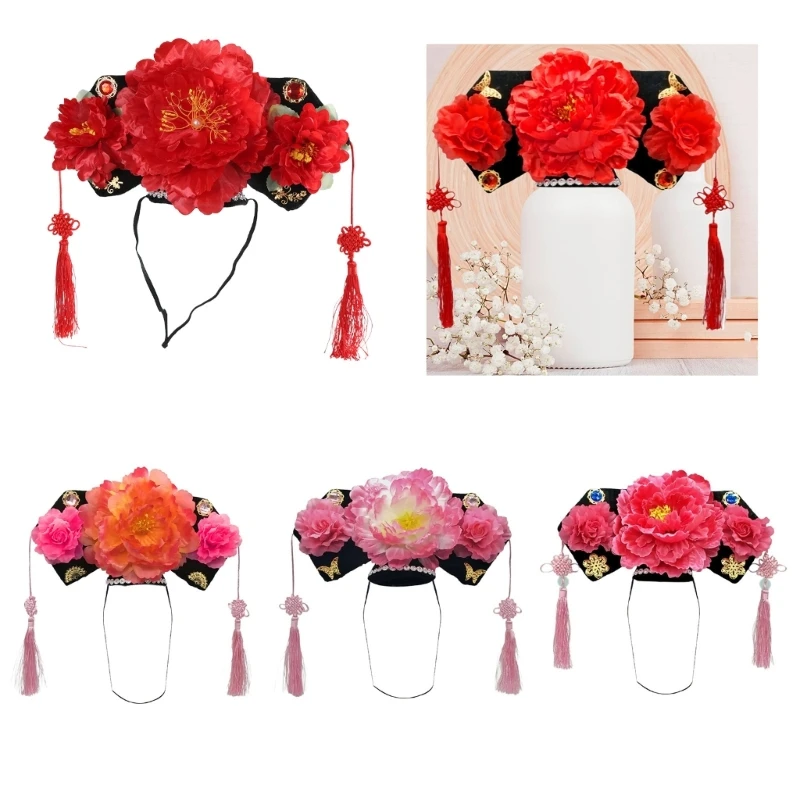 Chinese Qitou Headbands Stage Princess Headwear Hairbands Concubines Headdress Hair Hoop Eye-catching Flower Headpiece