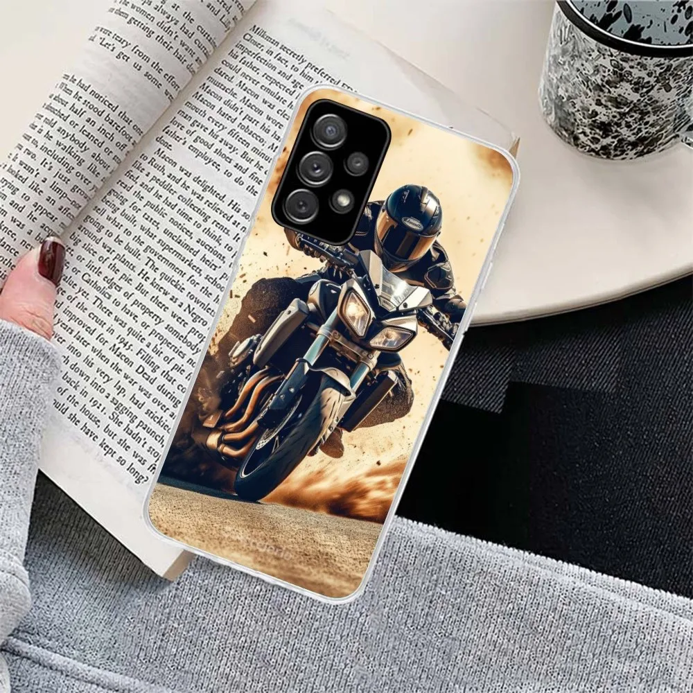 Motorcycle Rider Mobile Cell Phone Case for Samsung Galaxy S23 S22 S21 Plus Ultra A12 A32 A53 Clear Phone Cover Funda