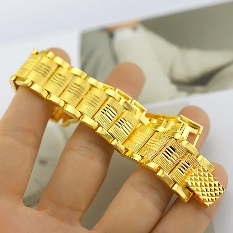 Luxury Pure K Gold Color Men\'s Bracelet Wide Version Personalized Gold Color Watch Chain Bangle Bracelet Jewelry Jewelry