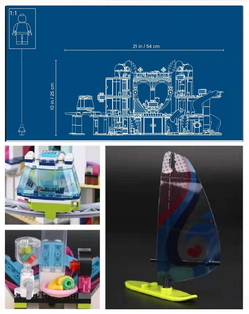1029 قطعة منتجع فريندز هارت ليك فندق مونوريل سيارة الشاطئ المائية دولفين 11035 مجموعات مكعبات البناء عيد الميلاد وأعياد الميلاد #4
