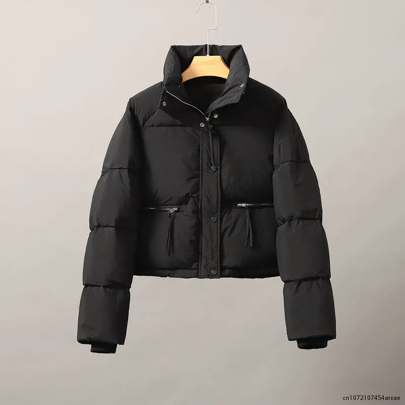 Veste matelassurera en polyester avec fermeture éclair pour femme, manteau chaud, parkas épaisses, monochromatique, mode coréenne, hiver, 2023