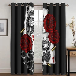 3D Luxury Sexy Valentine's Day Rose Skull Black Couple 2 Pieces Shading Window Curtains for Living Room Bedroom Home Decor Hook