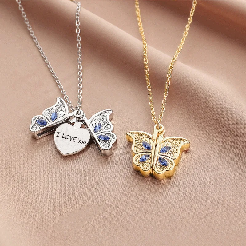 European and American Fashion Butterfly Necklace for Women I Love YOU Necklace Can Open Pendant Women\'s Jewelry Accessories