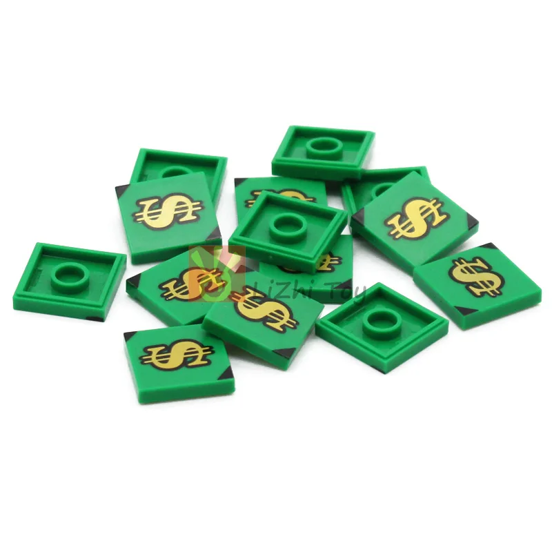 50-100pcs Cash Dollar Bill City Money Brick Tile 2x2 1x2 DIY Accessories MOC Building Blocks 3069 Compatible with 3069 Printing