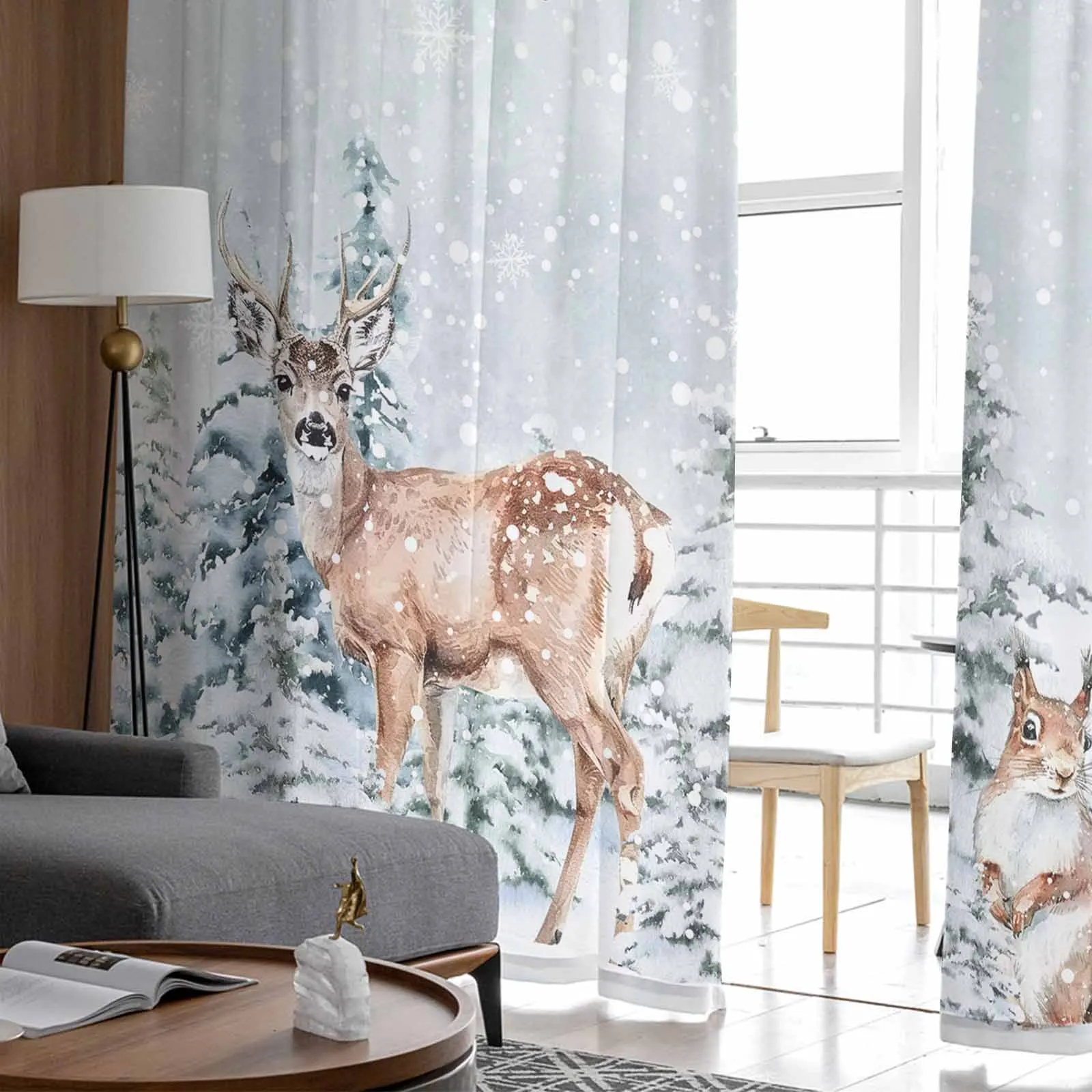 Christmas And Winter Tree Deer Curtains For Living Room Tulle Window Curtain Bedroom Kitchen Veil Drapes