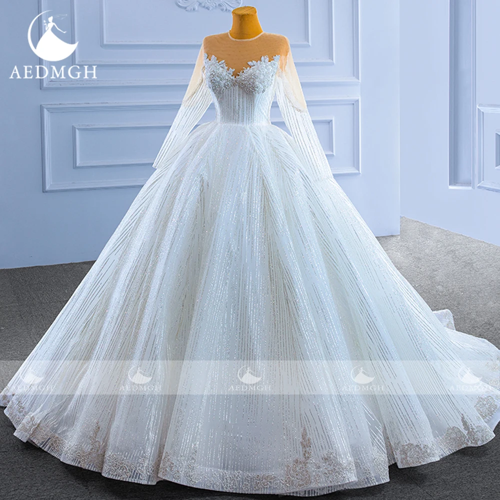 Aedmgh Ball Gown Abiti da sposa principessa Sweetheart Manica lunga Vestido De Novia Abito da sposa su misura affascinante con perline di pizzo