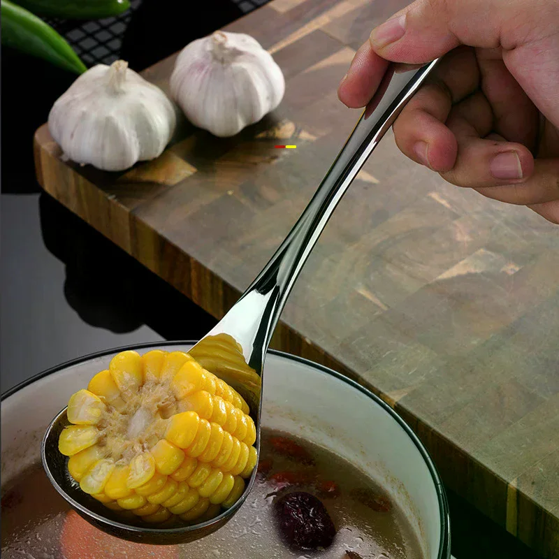 Stainless Steel Spoon Thicken Big Head Long Handle Soup Spoons For Hot Pot Scoops Colander Home Kitchen Cooking Tableware